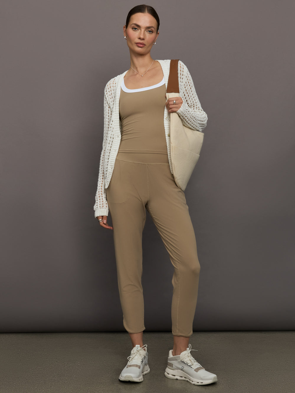 Model wears Jogger in Melt Chinchilla, featuring a relaxed fit and a high waist.