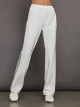 Rhinestone Fleece Flare Pant - White w/ Silver Rhinestones