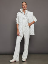 Rhinestone Fleece Flare Pant - White w/ Silver Rhinestones