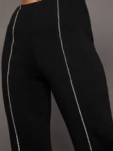 Rhinestone Front Slit Sweatpant - Black