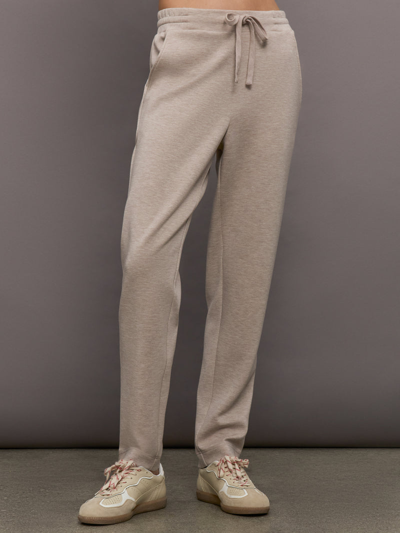 Tapered Leg Jogger in Interlock - Taupe Heather