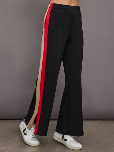 Wide Leg Track Pant in Scuba - Black