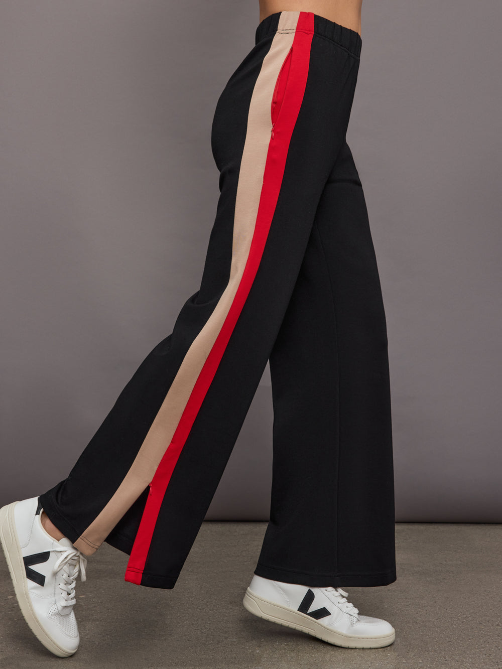 Wide Leg Track Pant in Scuba - Black