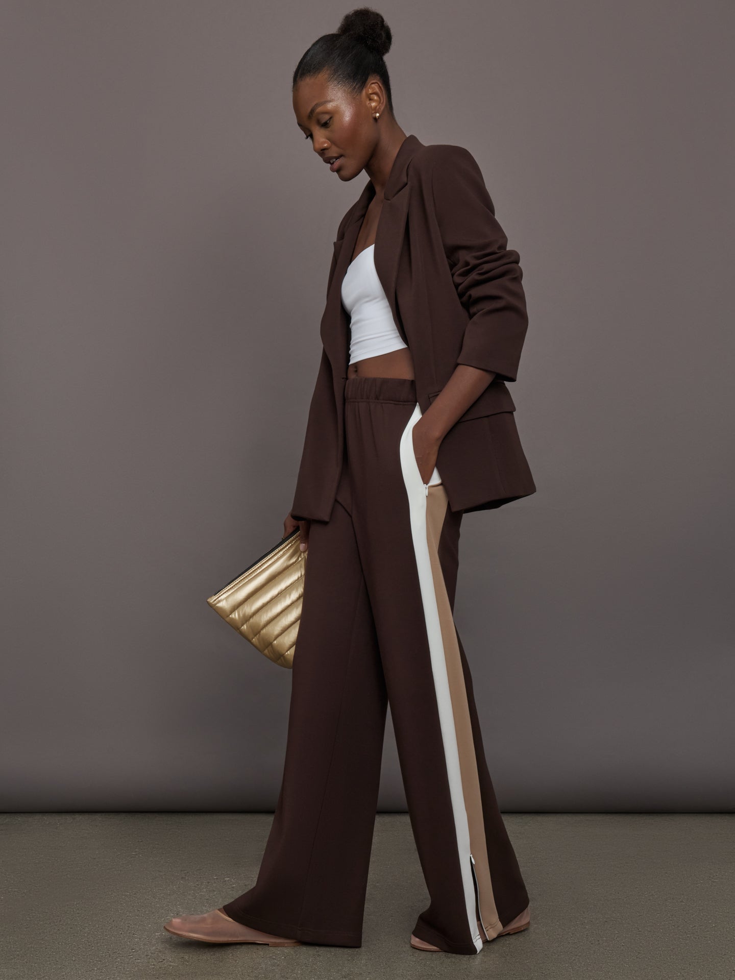 タグ付 Heve 2024AW rubber pants キャメル 36 Wearables Tiered Wide Leg Drawstring Flare Ruched Pant