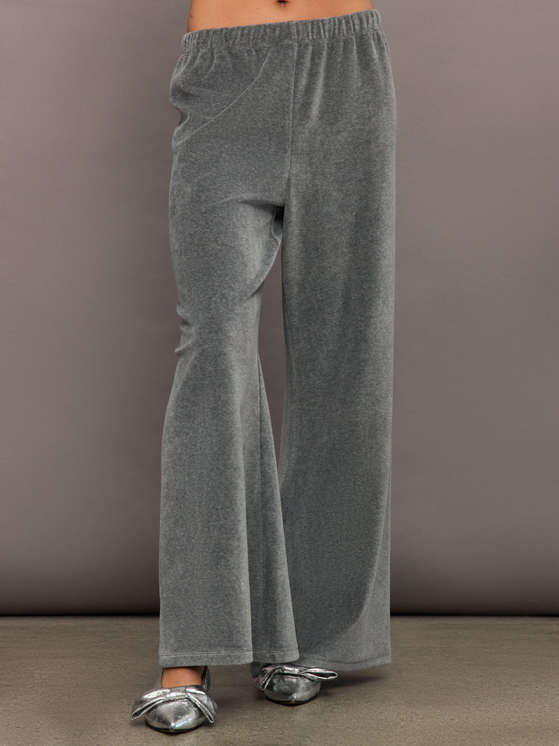 Wide Leg Pant in Velour - Charcoal Grey