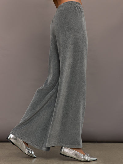 Wide Leg Pant in Velour - Charcoal Grey