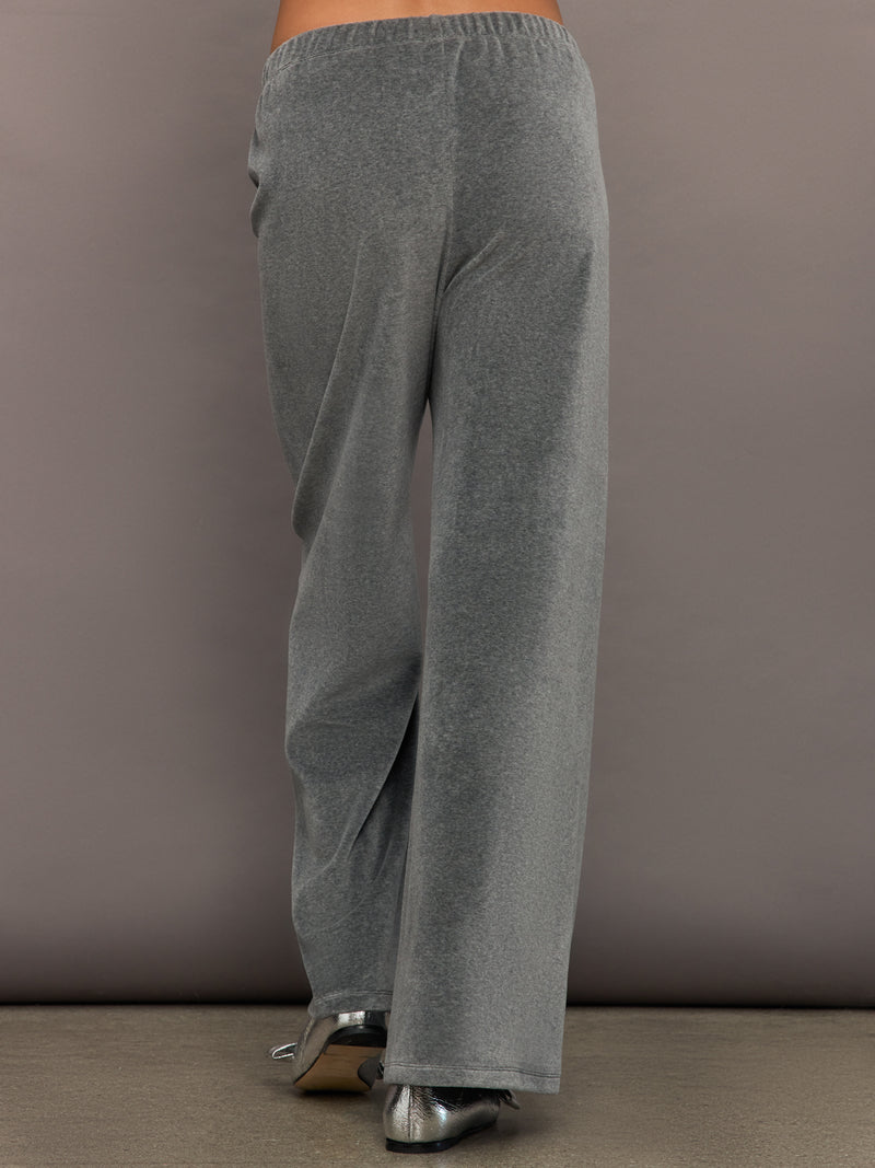 Wide Leg Pant in Velour - Charcoal Grey