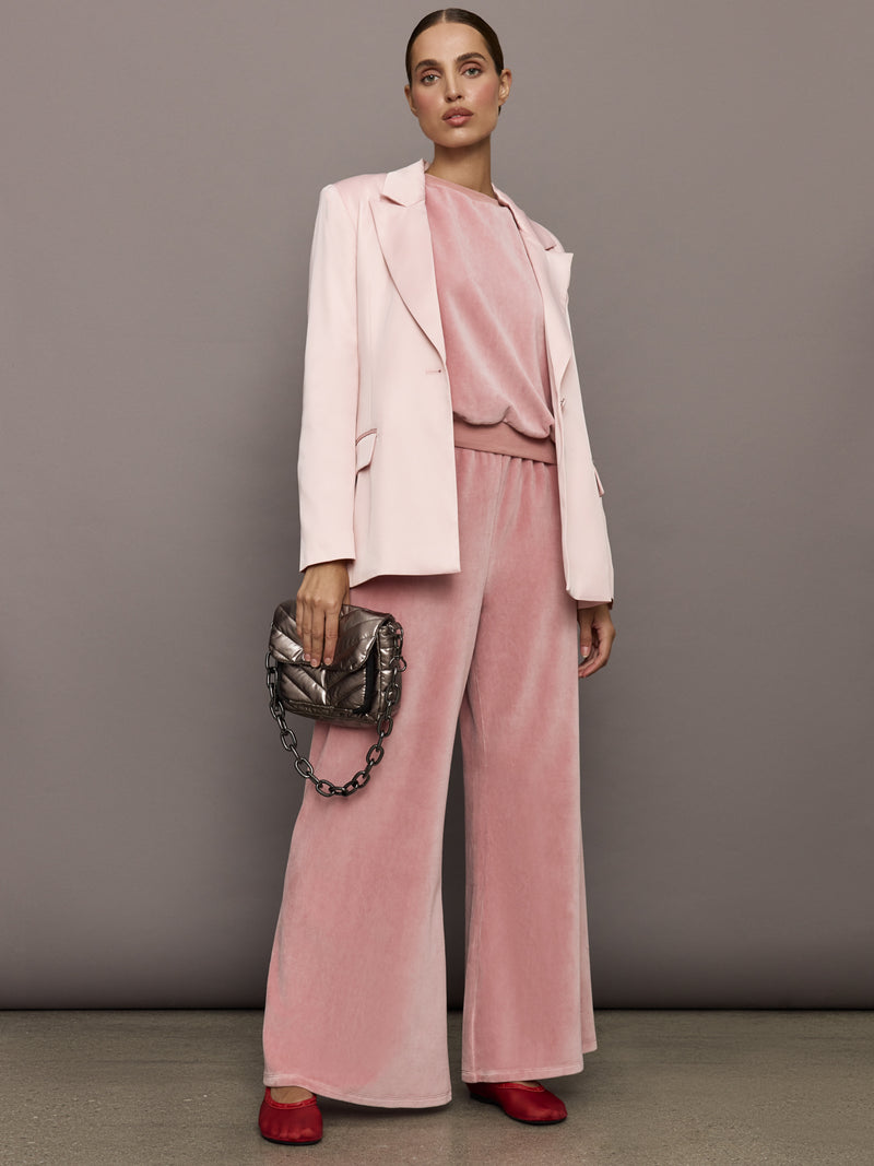 Wide Leg Pant in Velour - Blush