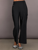 Stretch Woven Wide Leg Cargo Pant - Black