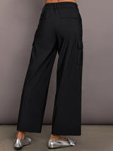 Stretch Woven Wide Leg Cargo Pant - Black