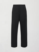 Flat lay of Interlock barrel leg pant in black, front view.