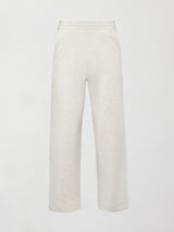 Flat lay of Interlock barrel leg pant in Moonbeam Heather, front view.