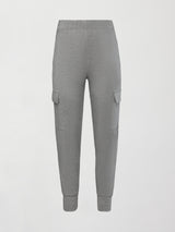 Ultrasoft Cargo Jogger in heather grey with flap pocket detail and tapered leg, product shot on white background, front view.