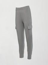 Ultrasoft Cargo Jogger in heather grey with flap pocket detail and tapered leg, product shot on white background, front side view.
