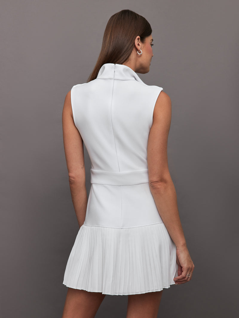 Pleated Tennis Dress in Scuba - White