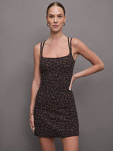 Brown leopard print athleisure dress hitting at mid thigh with double spaghetti straps. 