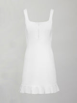 Pleated Hem Tennis Dress in Scuba - White