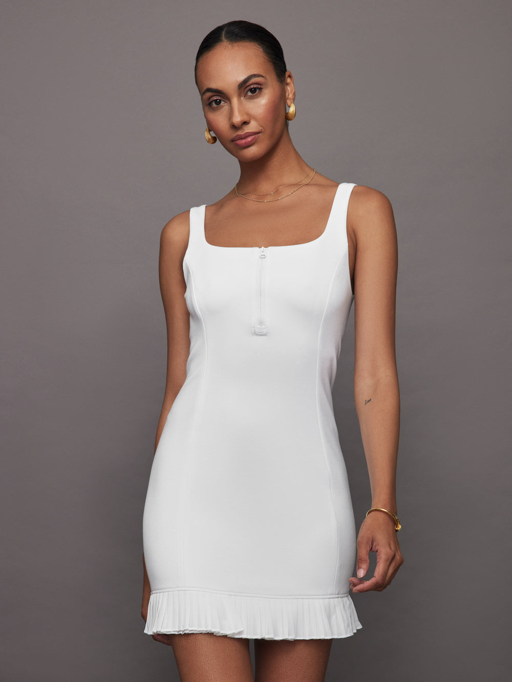 Pleated Hem Tennis Dress in Scuba - White Carbon38 Pleated Hem Tennis Dress in Scuba - White Carbon38