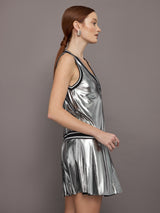 Metallic Pleated Tennis Dress - Silver