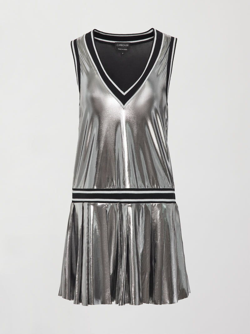 Metallic Pleated Tennis Dress - Silver