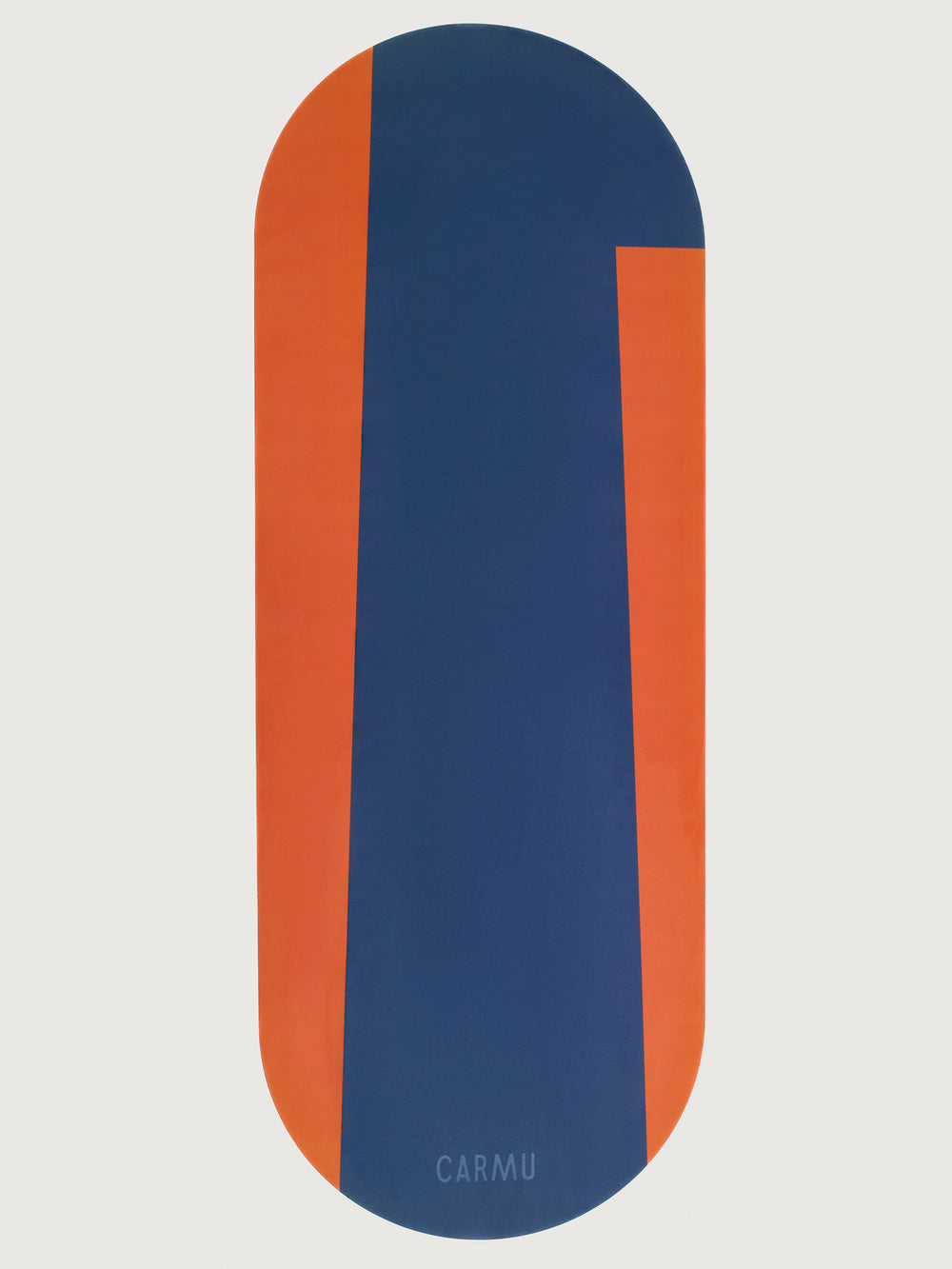 Echo yoga mat in Navy and Dark Red colorblock design displayed flat with rounded edges and CARMU logo.