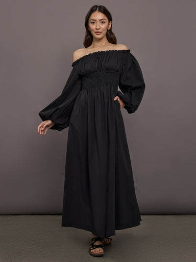 Raquela Off The Shoulder Ruffle Maxi Dress - Black