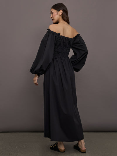 Raquela Off The Shoulder Ruffle Maxi Dress - Black