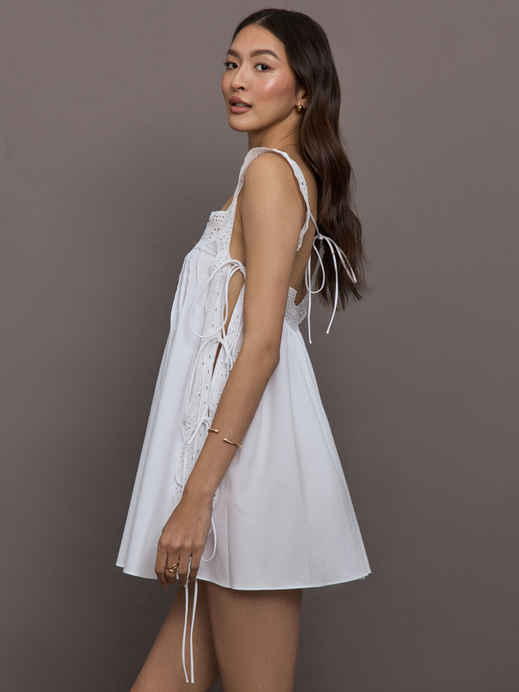 CAROLINE CONSTAS Lucilla Eyelet Mini Dress | White | Size L