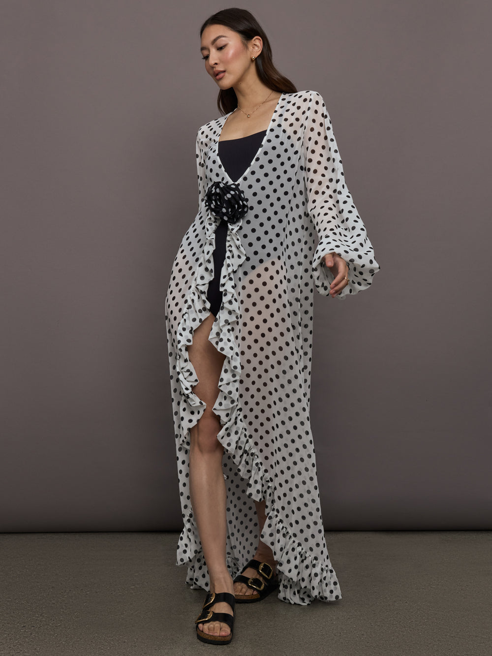 Charlotte Coverup - Ivory Black Polka Dot
