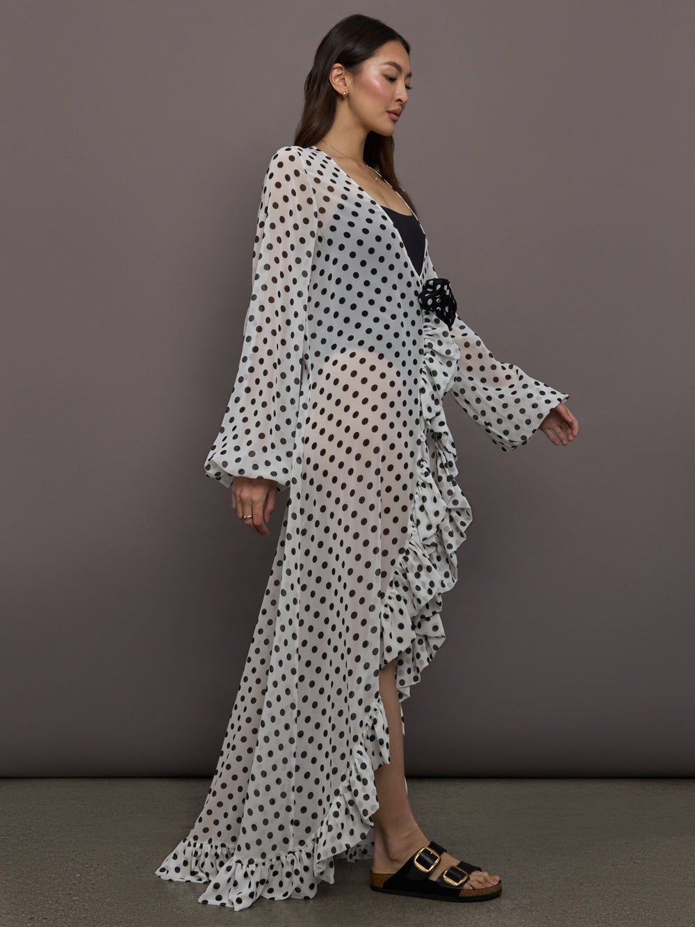 Charlotte Coverup - Ivory Black Polka Dot