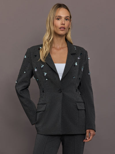 Embellished Scuba Blazer - Charcoal