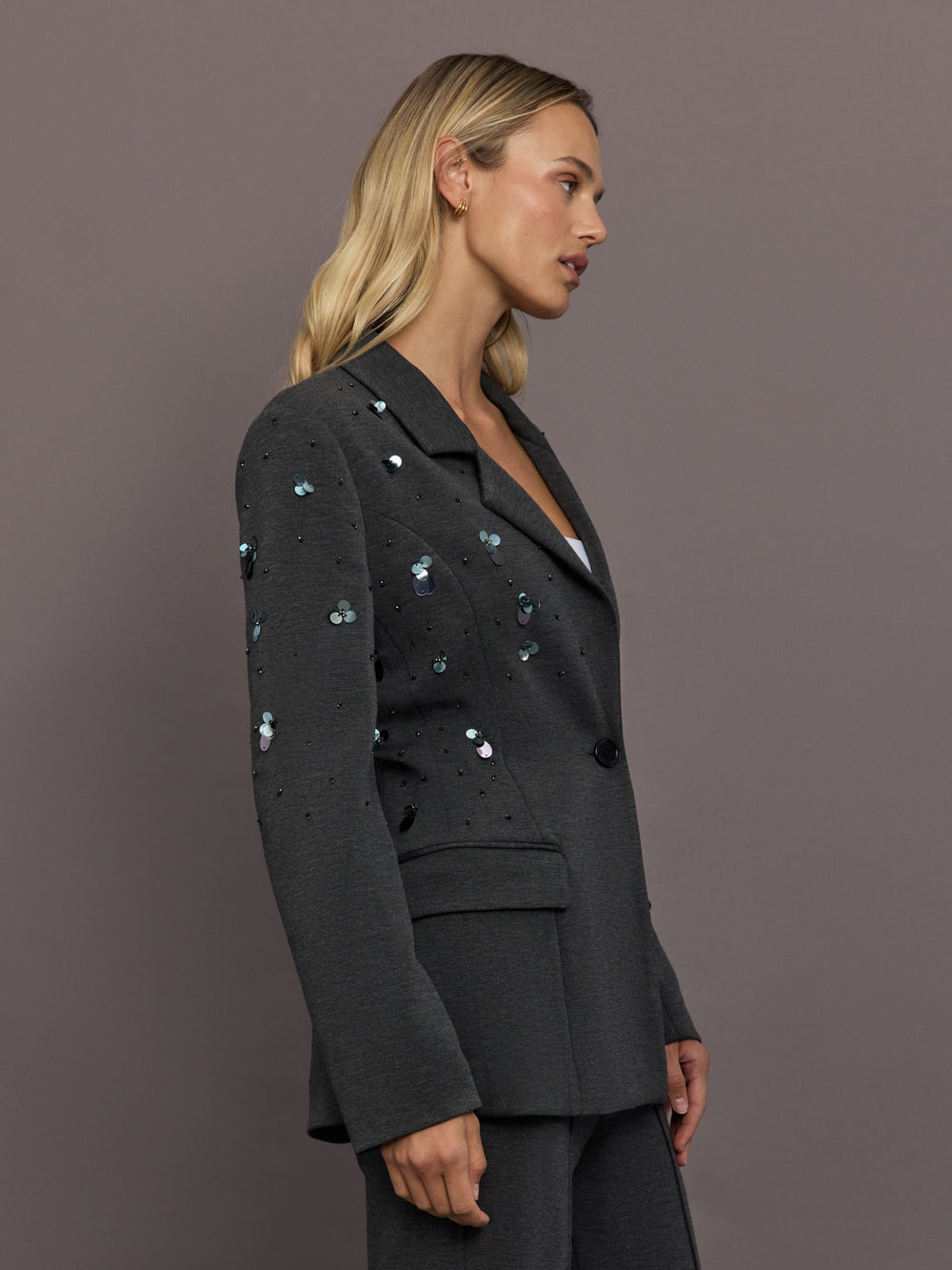 Embellished Scuba Blazer - Charcoal