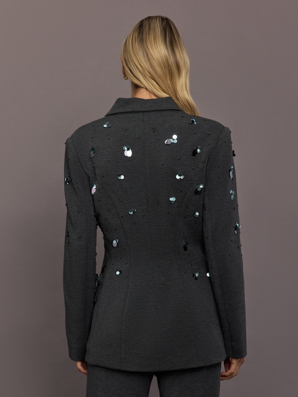 Embellished Scuba Blazer - Charcoal
