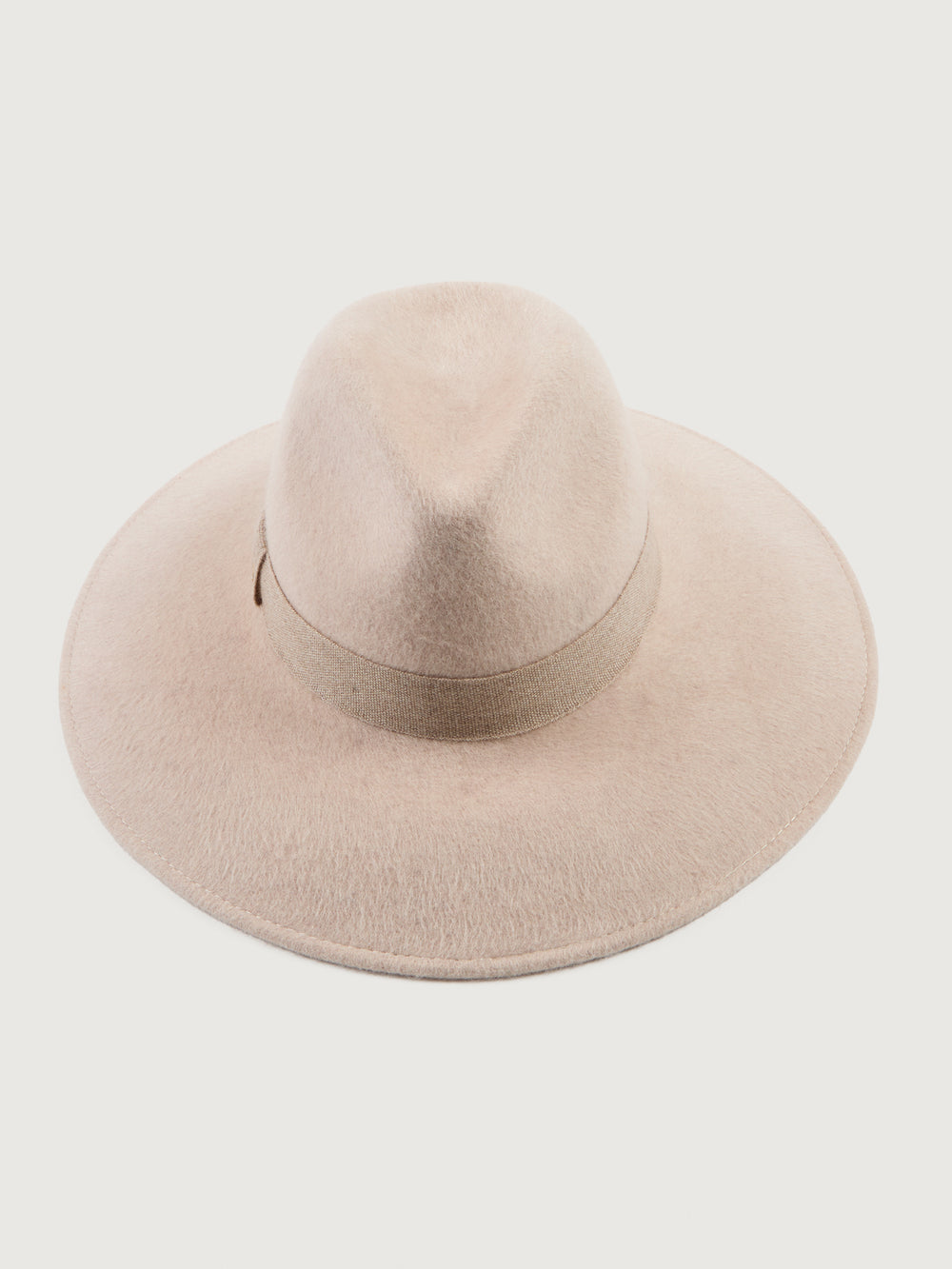 Beige wide-brimmed hat with a band.