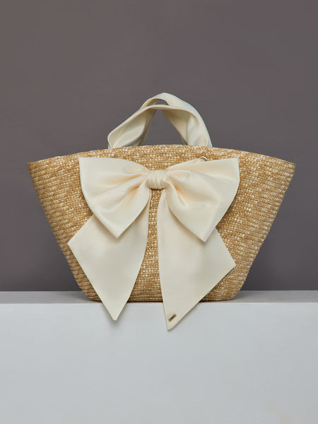 Carlotta - Natural – Carbon38 Handwoven Bride Straw Tote Bag with Silk Ribbon Bow main image 0