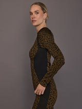 Side view of leopard base layer top showing contour paneling.