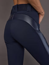 Close-up of waistband and back panel detailing in navy.