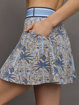 Skirt with a blue and beige pattern on a plain background