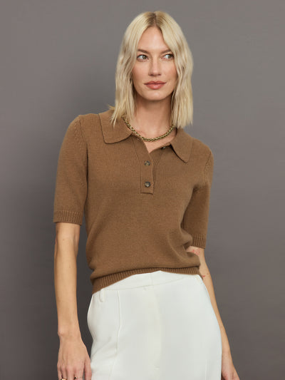 Alberto Knit Polo Blouse - Brown Sugar