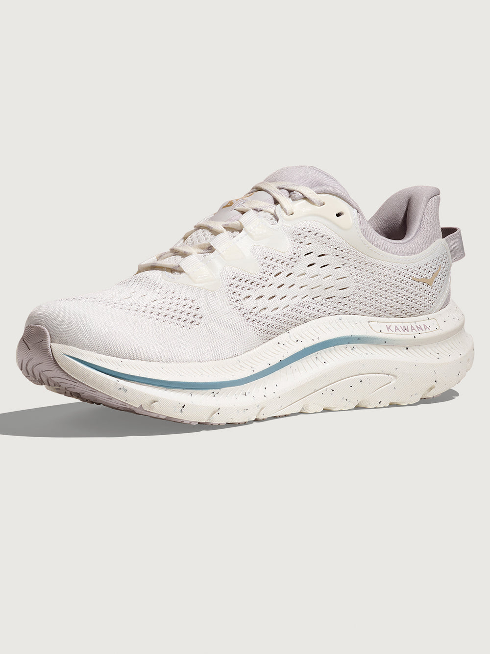 White running shoe with a blue accent on a light gray background