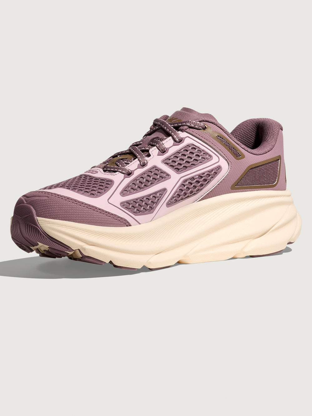 Purple running shoe on a light gray background