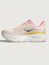 Bondi 9 Max Cushion Running Shoe in Alabaster/Birch, lateral side profile emphasizing stack height.