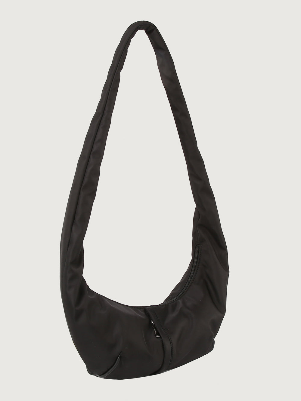 Black shoulder bag on a light gray background