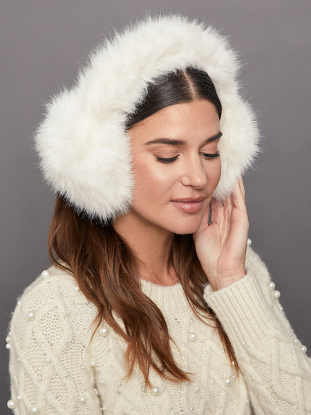 Faux Long Hair Fur Earmuffs - Ivory – Carbon38 display picture 1