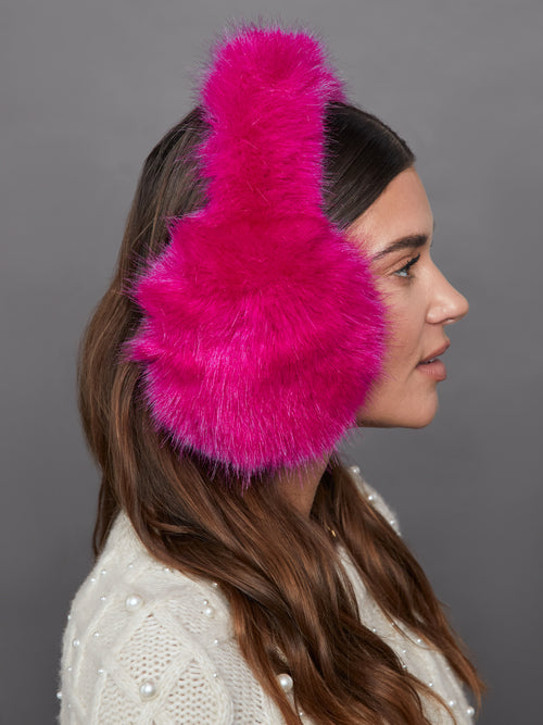 Faux Long Hair Fur Earmuffs - Pink