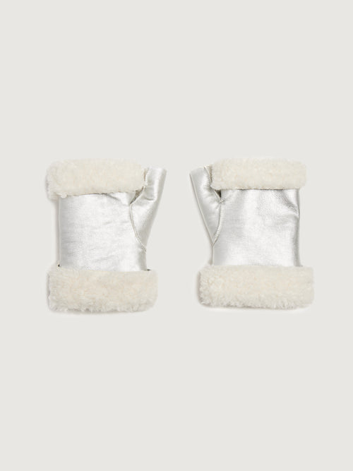 Shearling Mittens - Ivory/ Silver