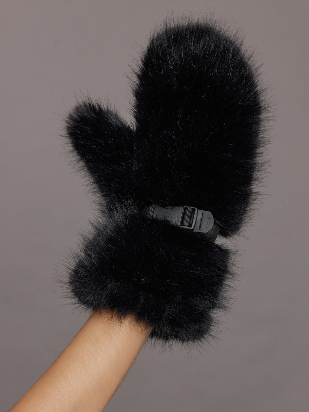 Faux Fox Mittens - Black