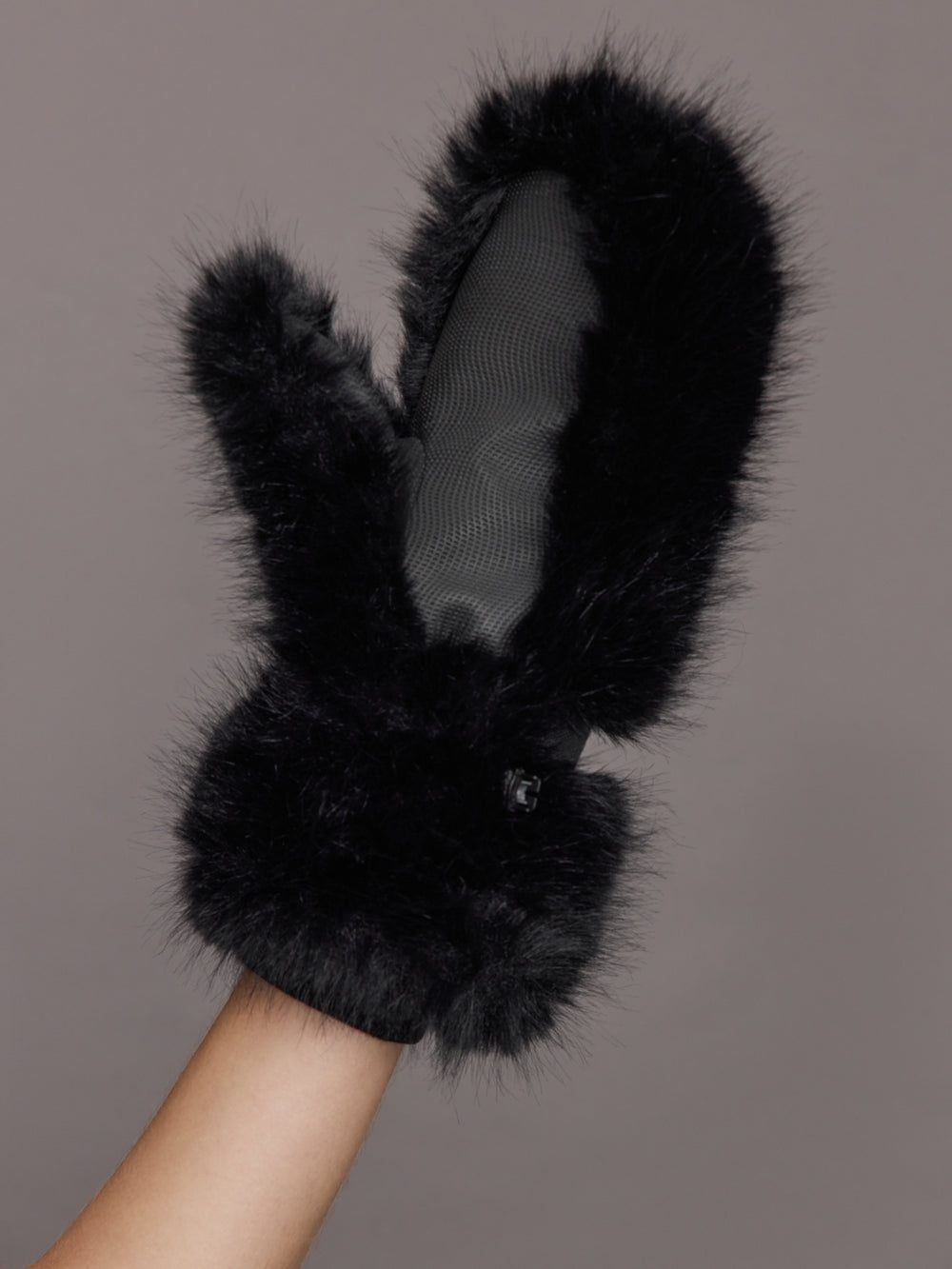 Faux Fox Mittens - Black