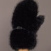 Black faux fur mittens with ribbed cuffs, front view.