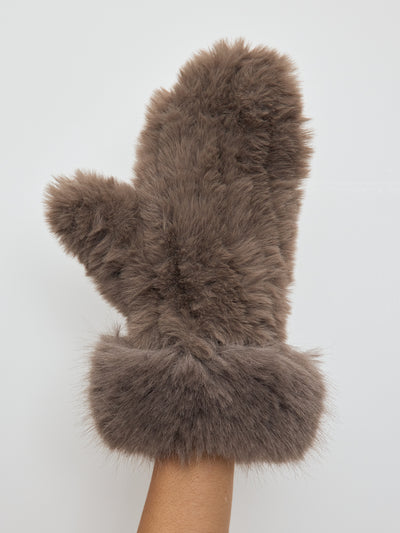 Faux Rex Rabbit Knit Mittens - Palomino